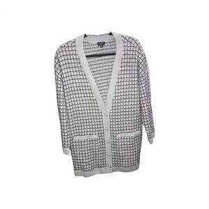 Talbots 100% Merino Wool Long Cardigan Sweater Pearl Button Gray Black XP Petite